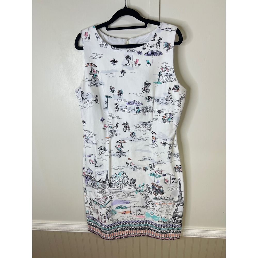 Chetta B Womens Paris Novelty Print Sleeveless Sheath Dress White Eiffel Tower